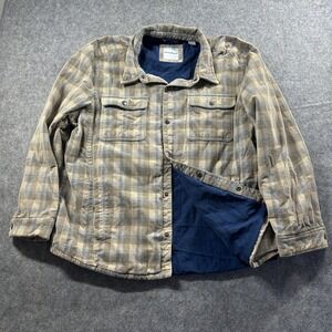 Tommy Bahama Shirt Jacket Mens XXL Tan Blue Plaid Quilted Lined Corduroy Shacket